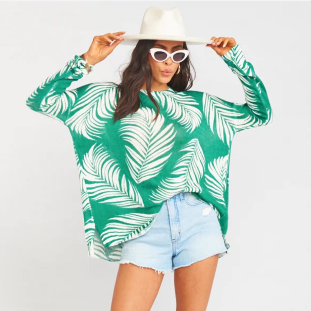 Show Me Your Mumu- Bonfire Sweater Boca Pam Green/Cream Leaf . Size L
